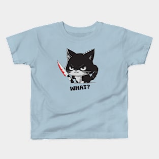 Murderous Black Cat With Knife - funny saying Kids T-Shirt